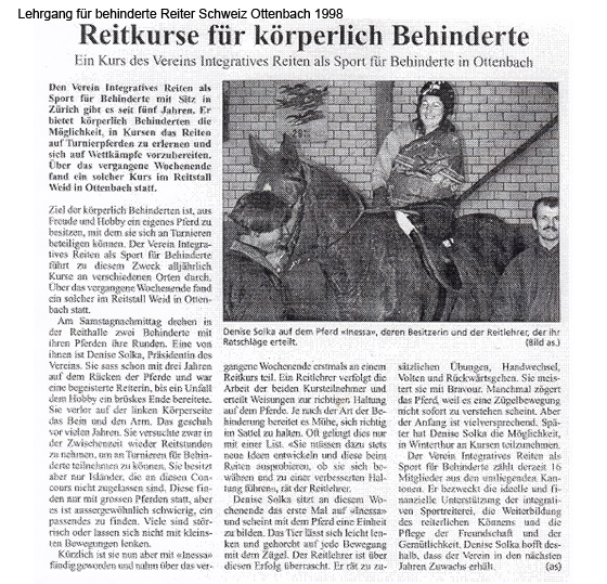 Lehrgang für behinderte Reiter Schweiz Ottenbach 1998